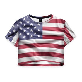Женская футболка Cropp-top с принтом USA в Белгороде, 100% полиэстер | круглая горловина, длина футболки до линии талии, рукава с отворотами | Тематика изображения на принте: usa | абстракция | америка | американский | герб | звезды | краска | символика сша | страны | сша | флаг | штаты