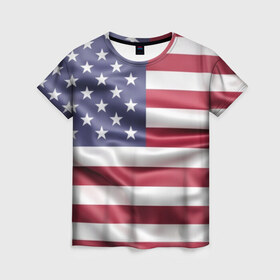 Женская футболка 3D с принтом USA в Белгороде, 100% полиэфир ( синтетическое хлопкоподобное полотно) | прямой крой, круглый вырез горловины, длина до линии бедер | usa | абстракция | америка | американский | герб | звезды | краска | символика сша | страны | сша | флаг | штаты