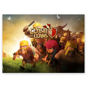 Поздравительная открытка с принтом Clash of Clans в Белгороде, 100% бумага | плотность бумаги 280 г/м2, матовая, на обратной стороне линовка и место для марки
 | base | clan wars | coc | hall | hog rider | royale | town | trap | база | гоблин | золото | клеш оф кленс | кок | крепость | кристаллы | трофей | эликсир