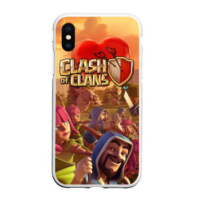 Чехол для iPhone XS Max матовый с принтом Clash of Clans в Белгороде, Силикон | Область печати: задняя сторона чехла, без боковых панелей | base | clan wars | coc | hall | hog rider | royale | town | trap | база | гоблин | золото | клеш оф кленс | кок | крепость | кристаллы | трофей | эликсир