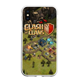 Чехол для iPhone XS Max матовый с принтом Clash of Clans в Белгороде, Силикон | Область печати: задняя сторона чехла, без боковых панелей | base | clan wars | coc | hall | hog rider | royale | town | trap | база | гоблин | золото | клеш оф кленс | кок | крепость | кристаллы | трофей | эликсир