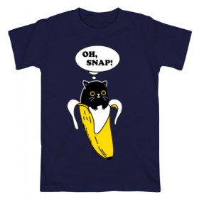 Мужская футболка хлопок с принтом Oh, snap! в Белгороде, 100% хлопок | прямой крой, круглый вырез горловины, длина до линии бедер, слегка спущенное плечо. | Тематика изображения на принте: banana | cat | kitten | банан | кот | котенок | кошка