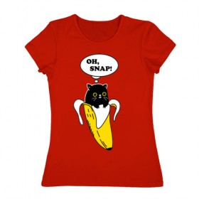 Женская футболка хлопок с принтом Oh, snap! в Белгороде, 100% хлопок | прямой крой, круглый вырез горловины, длина до линии бедер, слегка спущенное плечо | banana | cat | kitten | банан | кот | котенок | кошка