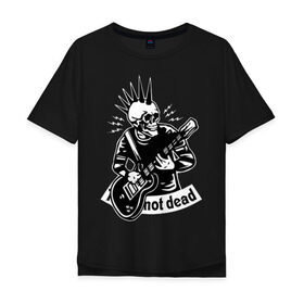 Мужская футболка хлопок Oversize с принтом Punks not dead в Белгороде, 100% хлопок | свободный крой, круглый ворот, “спинка” длиннее передней части | guitar | motto | music | punk | rock | skull | гитара | девиз | музыка | панк | рок | череп