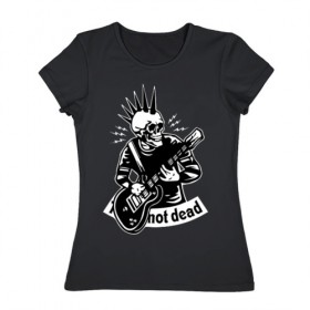 Женская футболка хлопок с принтом Punk`s not dead в Белгороде, 100% хлопок | прямой крой, круглый вырез горловины, длина до линии бедер, слегка спущенное плечо | guitar | motto | music | punk | rock | skull | гитара | девиз | музыка | панк | рок | череп