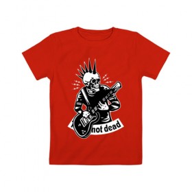 Детская футболка хлопок с принтом Punk`s not dead в Белгороде, 100% хлопок | круглый вырез горловины, полуприлегающий силуэт, длина до линии бедер | guitar | motto | music | punk | rock | skull | гитара | девиз | музыка | панк | рок | череп
