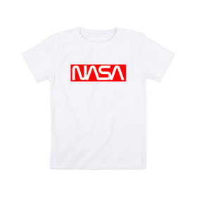 Детская футболка хлопок с принтом NASA в Белгороде, 100% хлопок | круглый вырез горловины, полуприлегающий силуэт, длина до линии бедер | galaxy | nasa | space | space company | star | астрономия | галактика | звезды | космическая компания | космос | наса