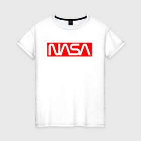 Женская футболка хлопок с принтом NASA в Белгороде, 100% хлопок | прямой крой, круглый вырез горловины, длина до линии бедер, слегка спущенное плечо | galaxy | nasa | space | space company | star | астрономия | галактика | звезды | космическая компания | космос | наса