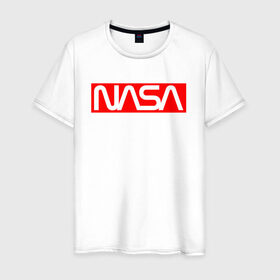 Мужская футболка хлопок с принтом NASA в Белгороде, 100% хлопок | прямой крой, круглый вырез горловины, длина до линии бедер, слегка спущенное плечо. | galaxy | nasa | space | space company | star | астрономия | галактика | звезды | космическая компания | космос | наса