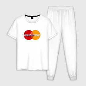 Мужская пижама хлопок с принтом MasturBate в Белгороде, 100% хлопок | брюки и футболка прямого кроя, без карманов, на брюках мягкая резинка на поясе и по низу штанин
 | Тематика изображения на принте: mastercard | принт | принт на футболке | футболка с принтом