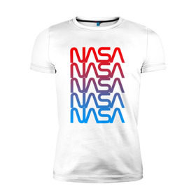 Мужская футболка премиум с принтом NASA в Белгороде, 92% хлопок, 8% лайкра | приталенный силуэт, круглый вырез ворота, длина до линии бедра, короткий рукав | galaxy | nasa | space | space company | star | астрономия | галактика | звезды | космическая компания | космос | наса
