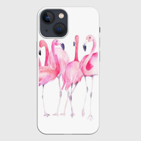 Чехол для iPhone 13 mini с принтом Фламинго в Белгороде,  |  | art | birds | flamingo | flock | illustration | pink | summer | watercolor | акварель | иллюстрация | искусство | лето | птицы | розовый | стая | фламинго