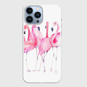 Чехол для iPhone 13 Pro Max с принтом Фламинго в Белгороде,  |  | art | birds | flamingo | flock | illustration | pink | summer | watercolor | акварель | иллюстрация | искусство | лето | птицы | розовый | стая | фламинго