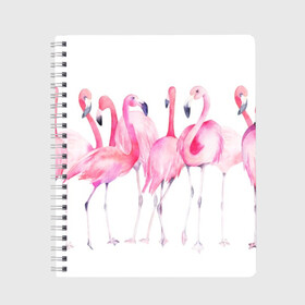 Тетрадь с принтом Фламинго в Белгороде, 100% бумага | 48 листов, плотность листов — 60 г/м2, плотность картонной обложки — 250 г/м2. Листы скреплены сбоку удобной пружинной спиралью. Уголки страниц и обложки скругленные. Цвет линий — светло-серый
 | art | birds | flamingo | flock | illustration | pink | summer | watercolor | акварель | иллюстрация | искусство | лето | птицы | розовый | стая | фламинго