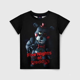 Детская футболка 3D с принтом Five Nights At Freddys в Белгороде, 100% гипоаллергенный полиэфир | прямой крой, круглый вырез горловины, длина до линии бедер, чуть спущенное плечо, ткань немного тянется | five nights at freddys | foxy | аниматроники | игра | компьютерная игра | робот | фокси | фредди | фреди | чика