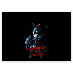 Поздравительная открытка с принтом Five Nights At Freddys в Белгороде, 100% бумага | плотность бумаги 280 г/м2, матовая, на обратной стороне линовка и место для марки
 | Тематика изображения на принте: five nights at freddys | foxy | аниматроники | игра | компьютерная игра | робот | фокси | фредди | фреди | чика