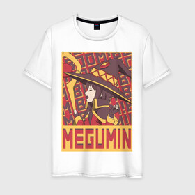 Мужская футболка хлопок с принтом Megumin плакат в профиль в Белгороде, 100% хлопок | прямой крой, круглый вырез горловины, длина до линии бедер, слегка спущенное плечо. | anime | konosuba | manga | megumin | аниме | коносуба | манга | мэгумин