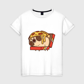 Женская футболка хлопок с принтом Pizza Dog в Белгороде, 100% хлопок | прямой крой, круглый вырез горловины, длина до линии бедер, слегка спущенное плечо | amimals | cook | dog | doggy | food | pizza | woof | боксер | бульдог | бультерьер | волк | гав | доберман | дог | долматинец | друг | еда | животные | йорк | кок | мопс | овчарка | пёс | песик | питомец | пицца | повар | пудель