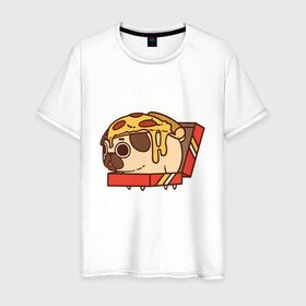 Мужская футболка хлопок с принтом Pizza Dog в Белгороде, 100% хлопок | прямой крой, круглый вырез горловины, длина до линии бедер, слегка спущенное плечо. | amimals | cook | dog | doggy | food | pizza | woof | боксер | бульдог | бультерьер | волк | гав | доберман | дог | долматинец | друг | еда | животные | йорк | кок | мопс | овчарка | пёс | песик | питомец | пицца | повар | пудель