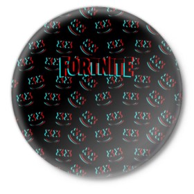 Значок с принтом FORTNITE x MARSHMELLO в Белгороде,  металл | круглая форма, металлическая застежка в виде булавки | dj | fortnite | glitch | marshmello | usa | америка | глитч | клубная музыка | маршмелло | музыка | музыкант | фортнайт