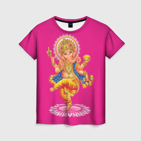 Женская футболка 3D с принтом Ганеша в Белгороде, 100% полиэфир ( синтетическое хлопкоподобное полотно) | прямой крой, круглый вырез горловины, длина до линии бедер | character | deity | elephant | four | ganesh | god | gold | hands | head | hinduism | jewel | jewels | lord | ornament | pattern | well being | wisdom | благополучие | бог | божество | владыка | ганеша | голова | драгоценности | золото | индуизм | мудрост