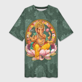 Платье-футболка 3D с принтом Ганеша в Белгороде,  |  | ax | beads | character | elephant | god | gold | hands | head | holiday | jewels | lilies | lord | mouse | ornament | pattern | благополучие | бог | божество | бусы | владыка | ганеша | голова | драгоценности | золото | индуизм | лилии | много | мудрость 