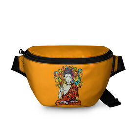 Поясная сумка 3D с принтом Happy Buddha Purnima в Белгороде, 100% полиэстер | плотная ткань, ремень с регулируемой длиной, внутри несколько карманов для мелочей, основное отделение и карман с обратной стороны сумки застегиваются на молнию | buddha | golden | happy | indian | kesa | lotus | monk | orange | ornament | pattern | pose | religion | shakyamuni | spiritual | te | будда | буддизм | духовный | золотой | индийский | кашая | кэса | лотос | оранжевый | орнамент | основатель | по