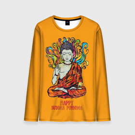 Мужской лонгслив 3D с принтом Happy Buddha Purnima в Белгороде, 100% полиэстер | длинные рукава, круглый вырез горловины, полуприлегающий силуэт | Тематика изображения на принте: buddha | golden | happy | indian | kesa | lotus | monk | orange | ornament | pattern | pose | religion | shakyamuni | spiritual | te | будда | буддизм | духовный | золотой | индийский | кашая | кэса | лотос | оранжевый | орнамент | основатель | по