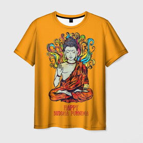 Мужская футболка 3D с принтом Happy Buddha Purnima в Белгороде, 100% полиэфир | прямой крой, круглый вырез горловины, длина до линии бедер | Тематика изображения на принте: buddha | golden | happy | indian | kesa | lotus | monk | orange | ornament | pattern | pose | religion | shakyamuni | spiritual | te | будда | буддизм | духовный | золотой | индийский | кашая | кэса | лотос | оранжевый | орнамент | основатель | по