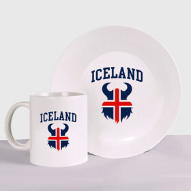 Набор: тарелка + кружка с принтом Исландия в Белгороде, керамика | Кружка: объем — 330 мл, диаметр — 80 мм. Принт наносится на бока кружки, можно сделать два разных изображения. 
Тарелка: диаметр - 210 мм, диаметр для нанесения принта - 120 мм. | iceland | iseland | исландия | сборная | сборная исландии | сборная исландии по футболу | сборные | форма | футбол | чемпионат мира по футболу