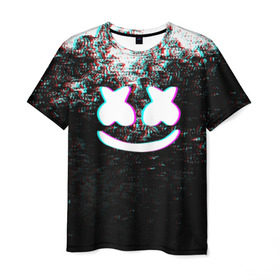 Мужская футболка 3D с принтом MARSHMELLO GLITCH в Белгороде, 100% полиэфир | прямой крой, круглый вырез горловины, длина до линии бедер | dj | glitch | marshmello | usa | америка | глитч | клубная музыка | маршмелло | музыка | музыкант