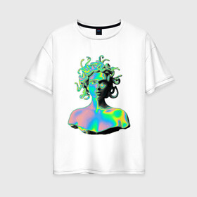 Женская футболка хлопок Oversize с принтом Gorgon Medusa в Белгороде, 100% хлопок | свободный крой, круглый ворот, спущенный рукав, длина до линии бедер
 | gorgon medusa | бог | богиня | горгона медуза | змеи | змея | камень | необычно | статуя
