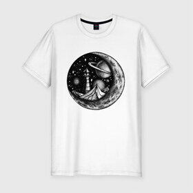 Мужская футболка премиум с принтом космос в Белгороде, 92% хлопок, 8% лайкра | приталенный силуэт, круглый вырез ворота, длина до линии бедра, короткий рукав | астрономия | вселенная | галактика | графика | звезды | инопланетяне | космос | луна | нло