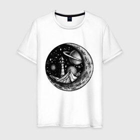 Мужская футболка хлопок с принтом космос в Белгороде, 100% хлопок | прямой крой, круглый вырез горловины, длина до линии бедер, слегка спущенное плечо. | астрономия | вселенная | галактика | графика | звезды | инопланетяне | космос | луна | нло