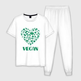 Мужская пижама хлопок с принтом Vegan в Белгороде, 100% хлопок | брюки и футболка прямого кроя, без карманов, на брюках мягкая резинка на поясе и по низу штанин
 | earth | green | greenpaece | nature | sport | vegan | world | yoga | веган | вегетарианец | гринпис | дерево | еда | животные | жизнь | здоровье | зеленый | йога | лес | любовь | мир | овощи | пища | планета | природа | растение