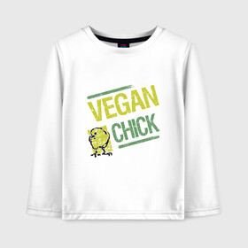 Детский лонгслив хлопок с принтом Vegan Chick в Белгороде, 100% хлопок | круглый вырез горловины, полуприлегающий силуэт, длина до линии бедер | earth | green | greenpaece | nature | sport | vegan | world | yoga | веган | вегетарианец | гринпис | дерево | еда | животные | жизнь | здоровье | зеленый | йога | лес | мир | овощи | пища | планета | природа | птица | растение | спорт