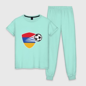 Женская пижама хлопок с принтом Армения - Футбол в Белгороде, 100% хлопок | брюки и футболка прямого кроя, без карманов, на брюках мягкая резинка на поясе и по низу штанин | 