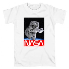 Мужская футболка хлопок с принтом NASA в Белгороде, 100% хлопок | прямой крой, круглый вырез горловины, длина до линии бедер, слегка спущенное плечо. | galaxy | nasa | space | space company | star | астрономия | галактика | звезды | космическая компания | космос | наса