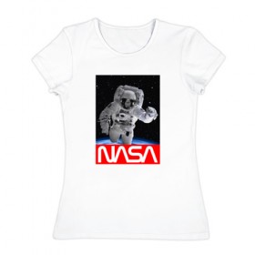 Женская футболка хлопок с принтом NASA в Белгороде, 100% хлопок | прямой крой, круглый вырез горловины, длина до линии бедер, слегка спущенное плечо | galaxy | nasa | space | space company | star | астрономия | галактика | звезды | космическая компания | космос | наса