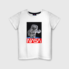 Детская футболка хлопок с принтом NASA в Белгороде, 100% хлопок | круглый вырез горловины, полуприлегающий силуэт, длина до линии бедер | Тематика изображения на принте: galaxy | nasa | space | space company | star | астрономия | галактика | звезды | космическая компания | космос | наса