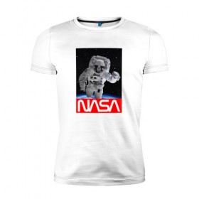 Мужская футболка премиум с принтом NASA в Белгороде, 92% хлопок, 8% лайкра | приталенный силуэт, круглый вырез ворота, длина до линии бедра, короткий рукав | galaxy | nasa | space | space company | star | астрономия | галактика | звезды | космическая компания | космос | наса
