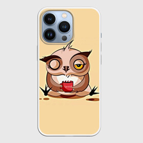 Чехол для iPhone 13 Pro с принтом Сова Кофеман в Белгороде,  |  | coffee | coffee lover | dormouse | gourmet | lover | owl | owls | гурман | кофе | кофеман | любитель | сова | совушка | совы | соня