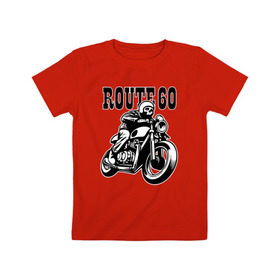 Детская футболка хлопок с принтом Трасса 60 в Белгороде, 100% хлопок | круглый вырез горловины, полуприлегающий силуэт, длина до линии бедер | helmet | motorcycle | route | skeleton | speed | мотоцикл | скелет | скорость | трасса | череп | шлем