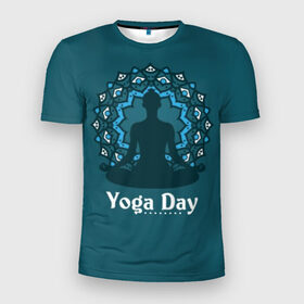 Мужская футболка 3D спортивная с принтом International Yoga Day в Белгороде, 100% полиэстер с улучшенными характеристиками | приталенный силуэт, круглая горловина, широкие плечи, сужается к линии бедра | Тематика изображения на принте: 
