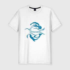 Мужская футболка премиум с принтом Плавание в Белгороде, 92% хлопок, 8% лайкра | приталенный силуэт, круглый вырез ворота, длина до линии бедра, короткий рукав | бассейн | вода | волна | дельфин | плавание | пловец