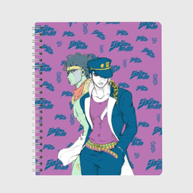 Тетрадь с принтом JoJo Bizarre Adventure в Белгороде, 100% бумага | 48 листов, плотность листов — 60 г/м2, плотность картонной обложки — 250 г/м2. Листы скреплены сбоку удобной пружинной спиралью. Уголки страниц и обложки скругленные. Цвет линий — светло-серый
 | anime | aureo | jojo | jojos | jojos bizarre adventure | vento | боевик | джоджо | иероглиф | манга | приключения | стиль | ужасы | фэнтези | япония