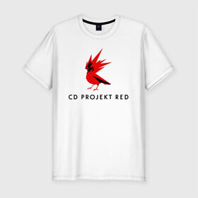 Мужская футболка премиум с принтом CD RPOJECT RED в Белгороде, 92% хлопок, 8% лайкра | приталенный силуэт, круглый вырез ворота, длина до линии бедра, короткий рукав | 2019 | cd project red | cyberpunk 2077 | future | hack | night city | samurai | sci fi | андроиды | безумие | будущее | киберпанк 2077 | логотип | роботы | самураи | фантастика | цифры