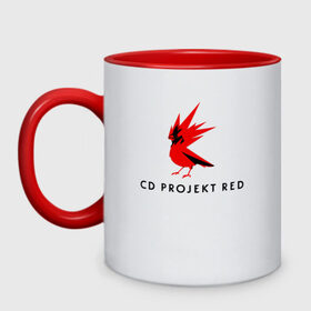 Кружка двухцветная с принтом CD RPOJECT RED в Белгороде, керамика | объем — 330 мл, диаметр — 80 мм. Цветная ручка и кайма сверху, в некоторых цветах — вся внутренняя часть | Тематика изображения на принте: 2019 | cd project red | cyberpunk 2077 | future | hack | night city | samurai | sci fi | андроиды | безумие | будущее | киберпанк 2077 | логотип | роботы | самураи | фантастика | цифры
