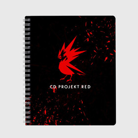 Тетрадь с принтом CD RPOJECT RED в Белгороде, 100% бумага | 48 листов, плотность листов — 60 г/м2, плотность картонной обложки — 250 г/м2. Листы скреплены сбоку удобной пружинной спиралью. Уголки страниц и обложки скругленные. Цвет линий — светло-серый
 | 2019 | cd project red | cyberpunk 2077 | future | hack | night city | samurai | sci fi | андроиды | безумие | будущее | киберпанк 2077 | логотип | роботы | самураи | фантастика | цифры