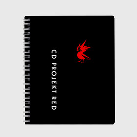 Тетрадь с принтом CD RPOJECT RED в Белгороде, 100% бумага | 48 листов, плотность листов — 60 г/м2, плотность картонной обложки — 250 г/м2. Листы скреплены сбоку удобной пружинной спиралью. Уголки страниц и обложки скругленные. Цвет линий — светло-серый
 | Тематика изображения на принте: 2019 | cd project red | cyberpunk 2077 | future | hack | night city | samurai | sci fi | андроиды | безумие | будущее | киберпанк 2077 | логотип | роботы | самураи | фантастика | цифры